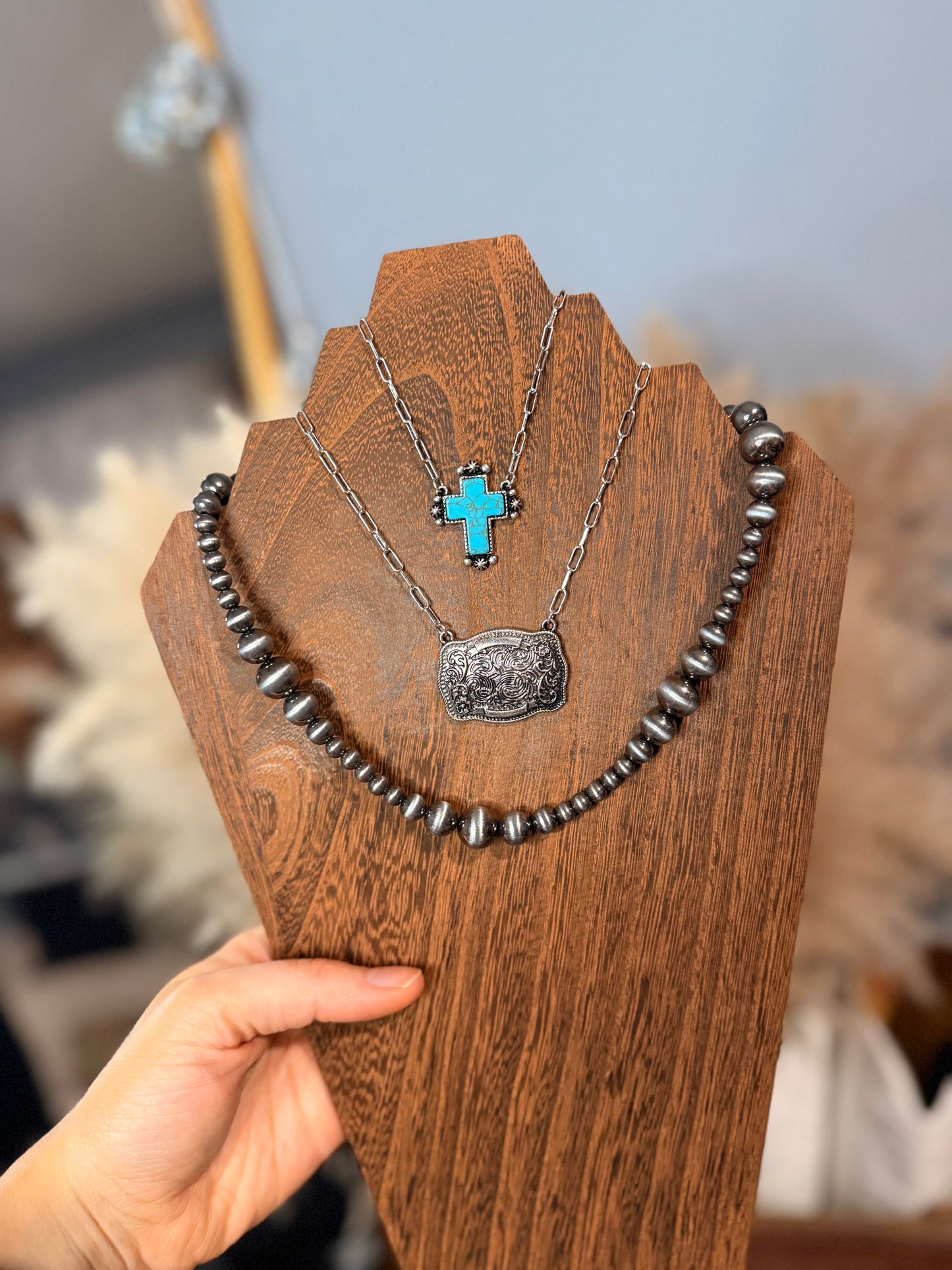 Faux Turquoise Cross Necklace