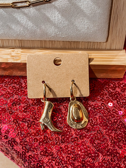 18K Gold Plated Cowboy Boot & Hat Earrings