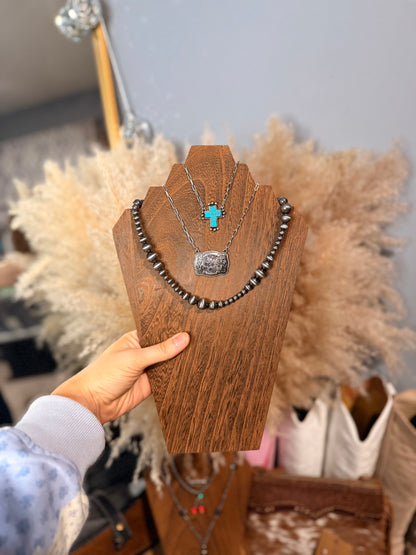 Faux Turquoise Cross Necklace