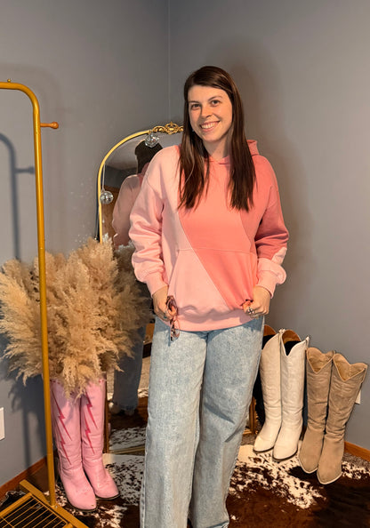 Pink Color Block Hoodie