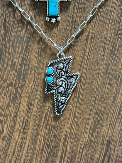 Etched Lightning Bolt Necklace
