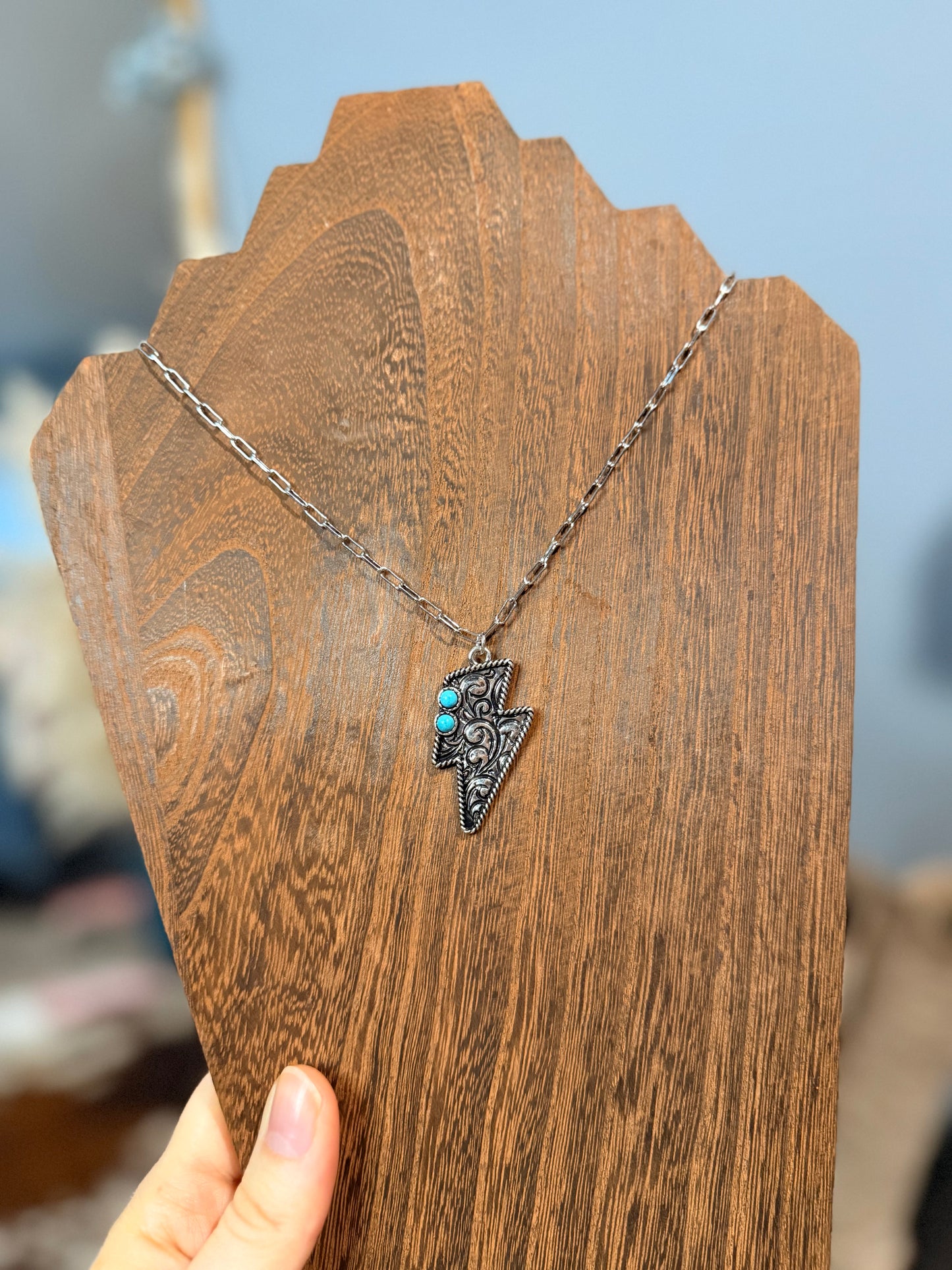 Etched Lightning Bolt Necklace