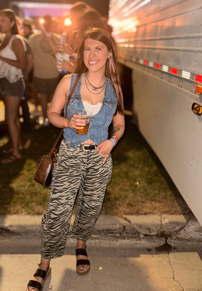Zebra Print Barrel Jeans