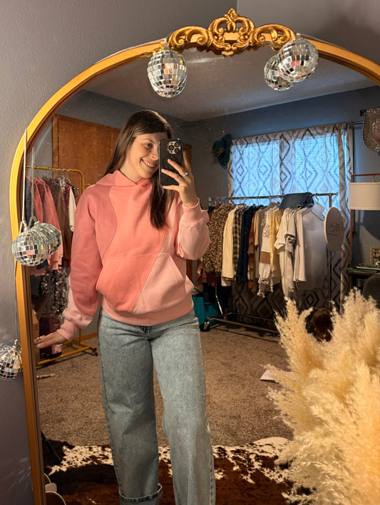 Pink Color Block Hoodie