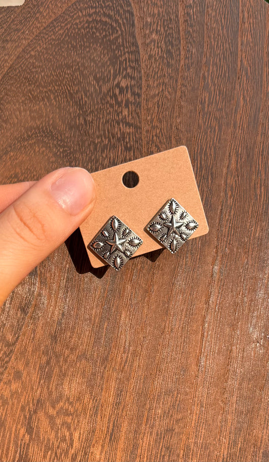 Faux Silver Square Earrings