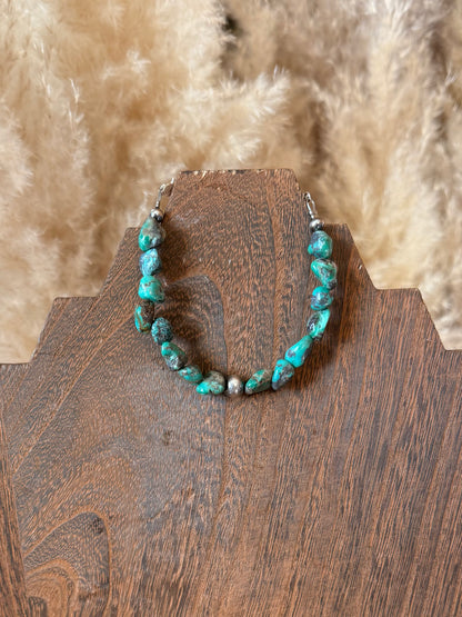 Turquoise Nugget Bracelet with Sterling Silver Pearls