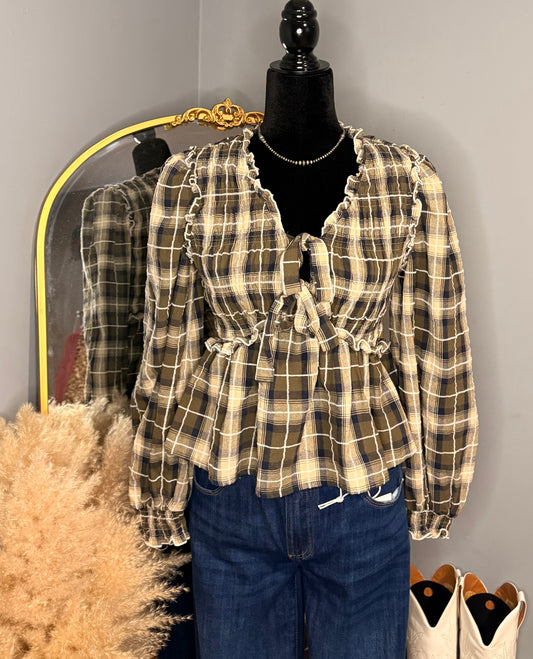 Sadie Plaid Bow Blouse