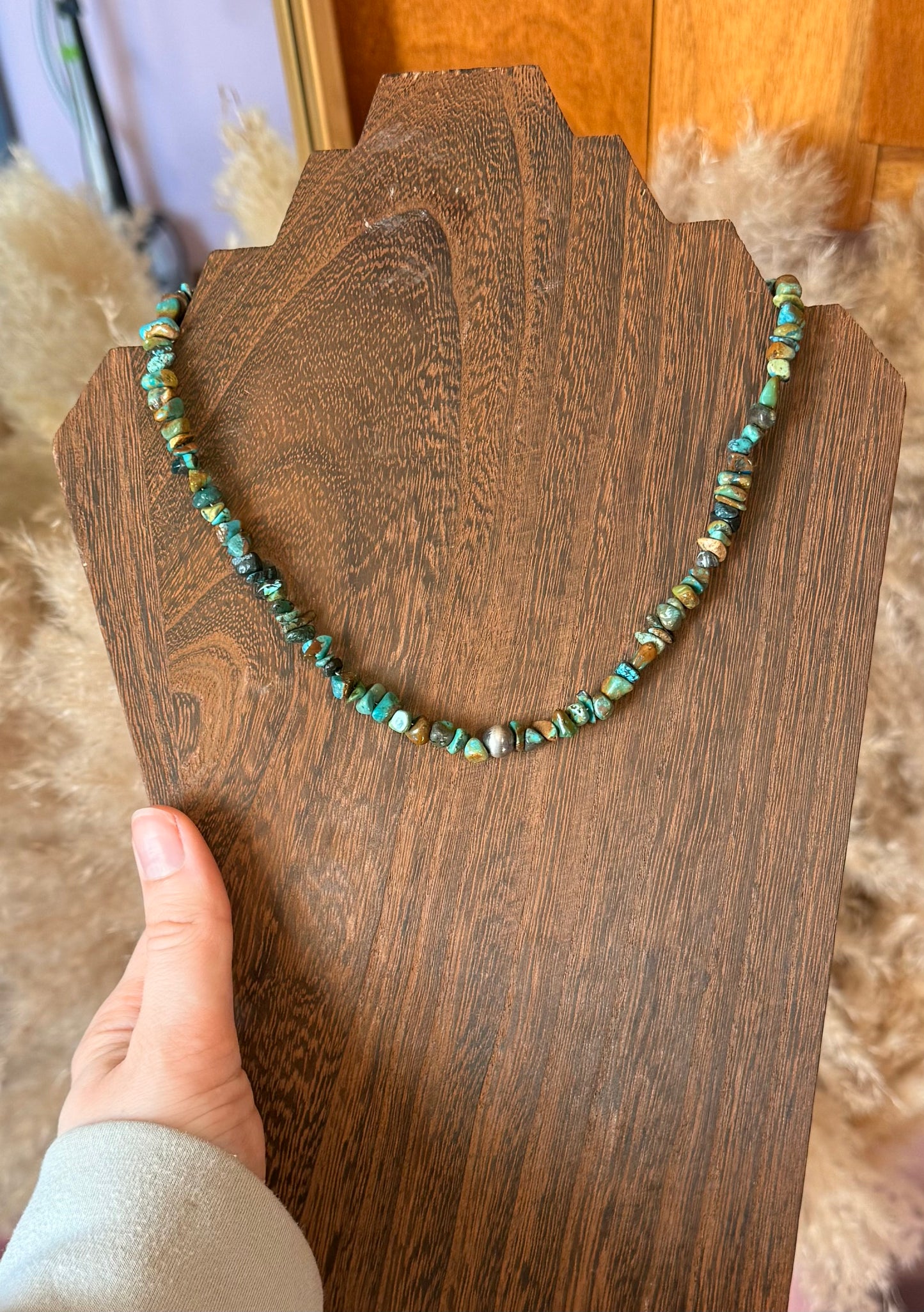 Turquoise Nugget & Sterling Silver Pearl necklace