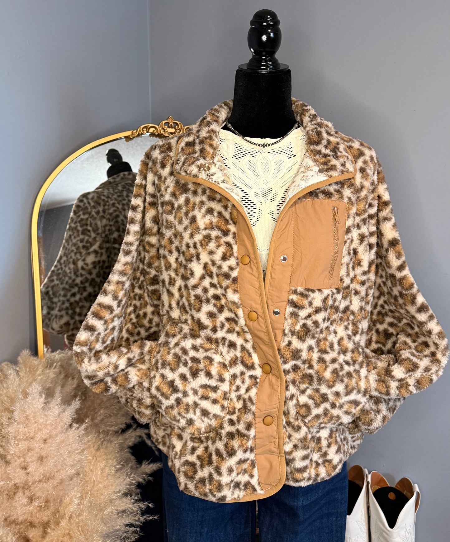 Leopard Fleece Oversized Jacket