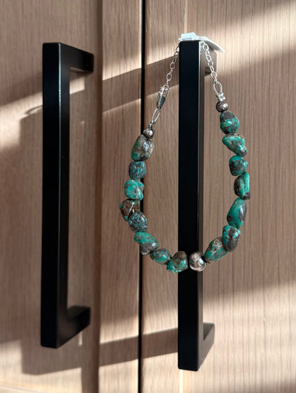 Turquoise Nugget Bracelet with Sterling Silver Pearls