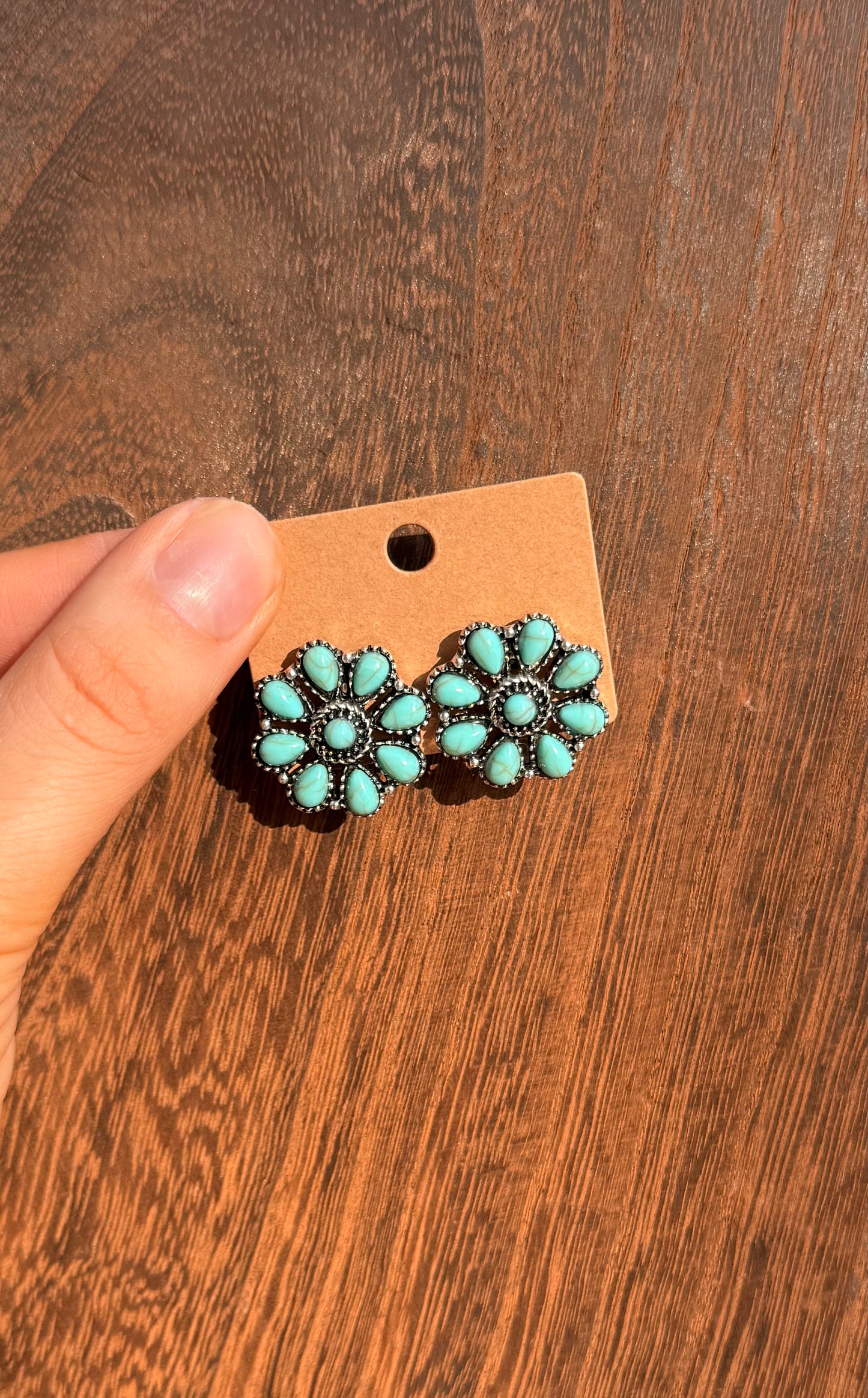 Faux Flower Turquoise Earrings