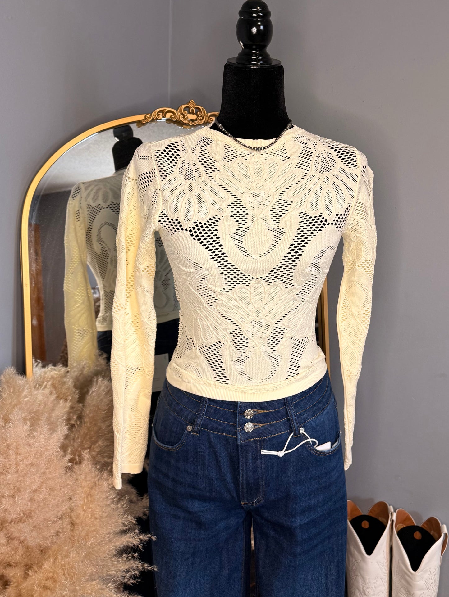 Cream: Seamless Jacquard Top
