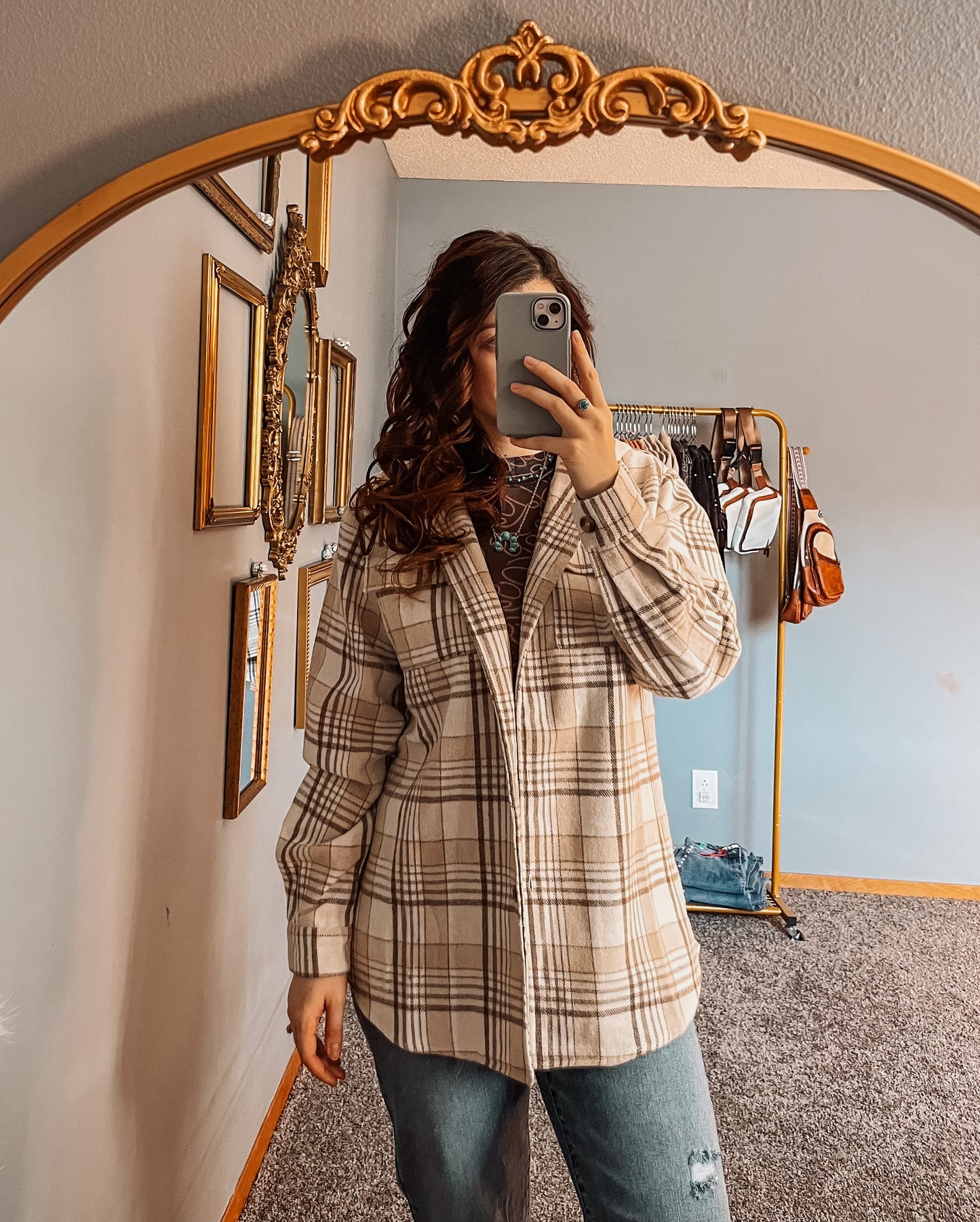 Plaid Removable Hood Buttoned Shacket