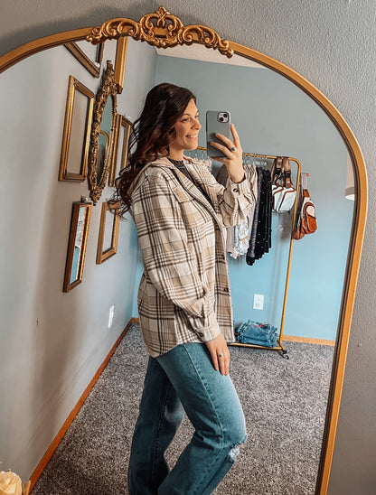 Plaid Removable Hood Buttoned Shacket
