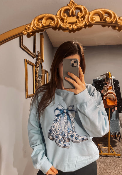 Powder Blue Boots Graphic Crewneck