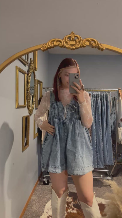 Pleated Denim Romper